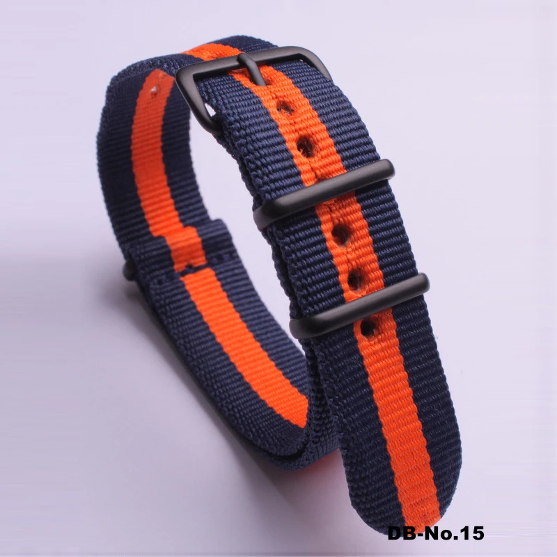2Blue1Orange Роскошные цвета NATO ремешок для часов нейлоновый ремешок черное кольцо Пряжка 18 мм 20 мм 22 мм 24 мм полосатый сменный ремешок аксессуары для часов ремень - Цвет ремешка: 2Blue1Orange