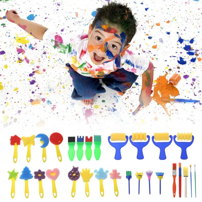 

29PCS/SET Washable Sponge Painting Brushes Set for Kids Children Toddler Early Education Learning Toys Art Supplies Gifts