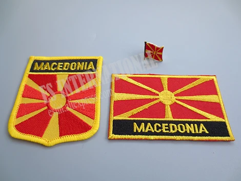 Set of 3 ones Нашивки с вышивкой с национальным флагом и Металлический Нагрудный значок с флагом Македонией - Цвет: Set of 3 ones
