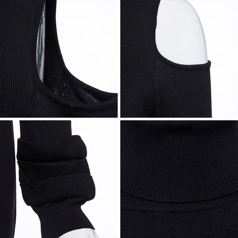 

Vogue New Autumn Winter Thick Female Solid Black Sweater Outerwear Turn Down Collar Street Wear Pullover Full Sleeve Sweaters