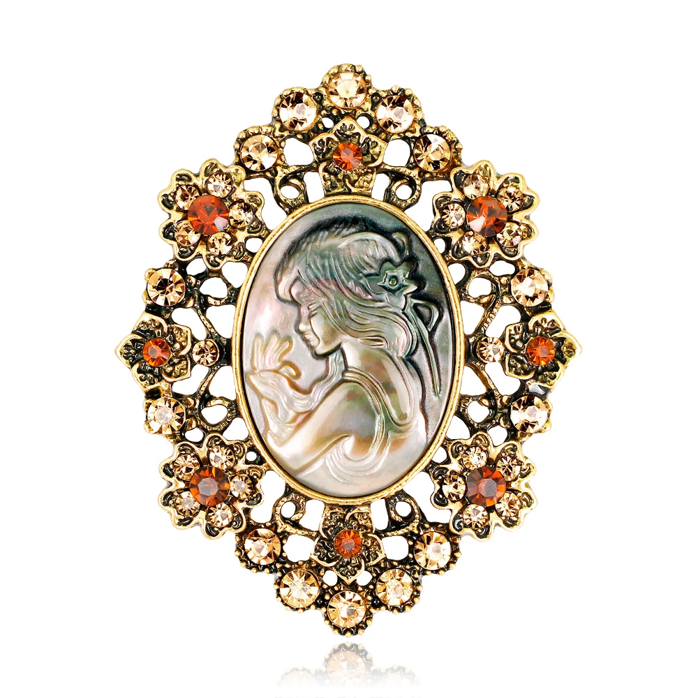 2018 Danbihuabi Newest Beauty Queen Brooches Banquet Weddings Jewelry Safety Pins Ancient Gold/Silver Stlye Cameo | Украшения и