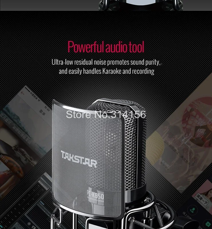 Takstar PC-K850 записывающий микрофон 34 мм Большая позолоченная мембранная капсула используется для прямой трансляции инструмента записи и т. Д