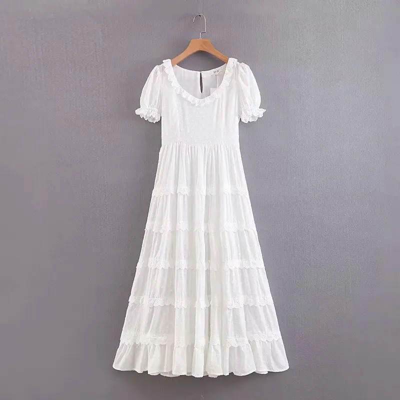 Французское белое кружевное Лоскутное Платье макси с v-образным вырезом женские