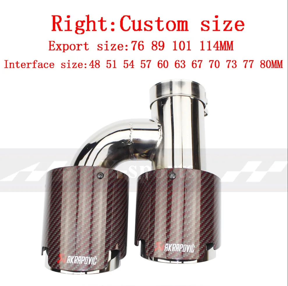 right Custom size Akrapovic красный глянцевый автомобильный глушитель из углеродного волокна наконечник выхлопной трубы Универсальный h образный 4 слота нержавеющая Серебро - Цвет: right Custom size