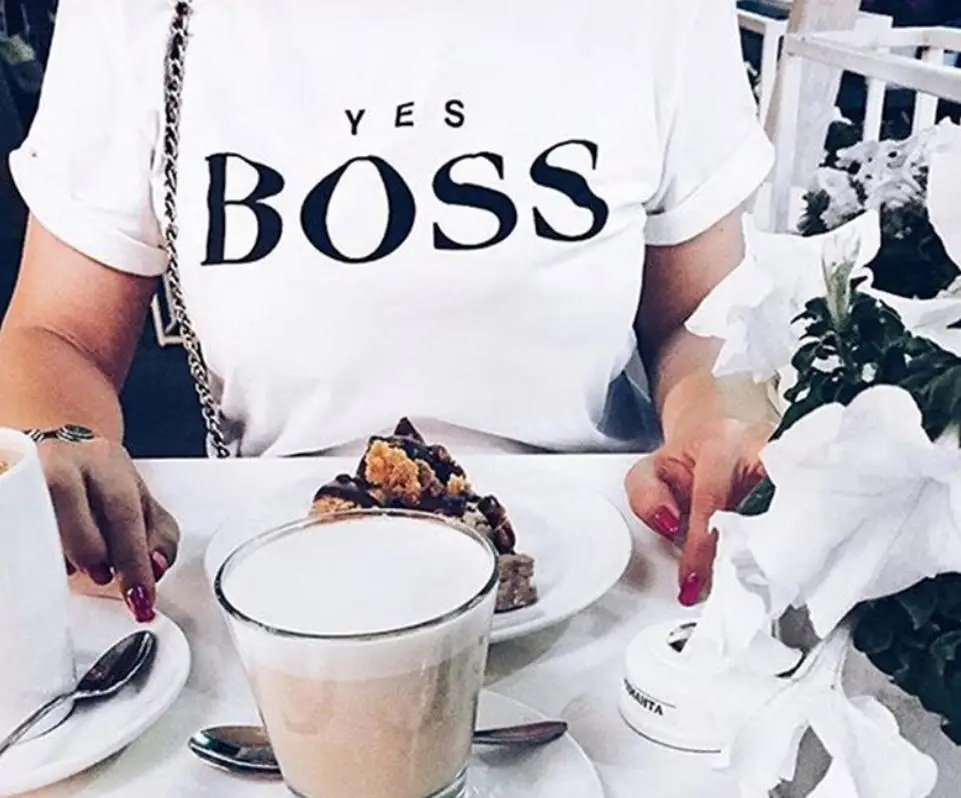 Yes футболка с надписью Boss, женская футболка с коротким рукавом и круглым вырезом, свободная футболка, лето, женская футболка, топы, Camisetas Mujer