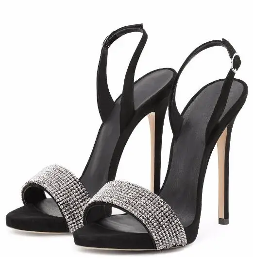 Серебряные блестящие стразы ремешки на высоком каблуке Пряжка для сандалий