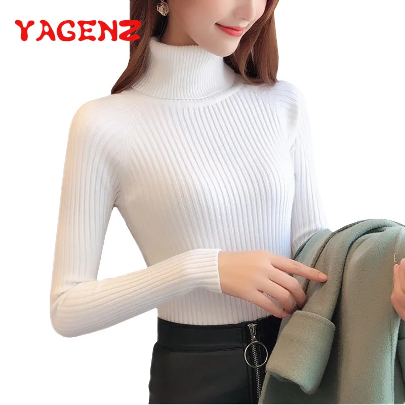 

YAGENZ Autumn And Winter Turtleneck Women Knitted Sweater Long sleeve Pullover Slim Warm Female Knit Sweater Bottoming shirt 240