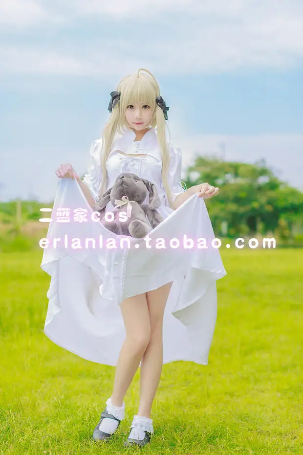 

Free Shipping Yosuga no Sora Kasugano Sora Cosplay Costume Sora Kasugano White Lolita Long Dress+Cape