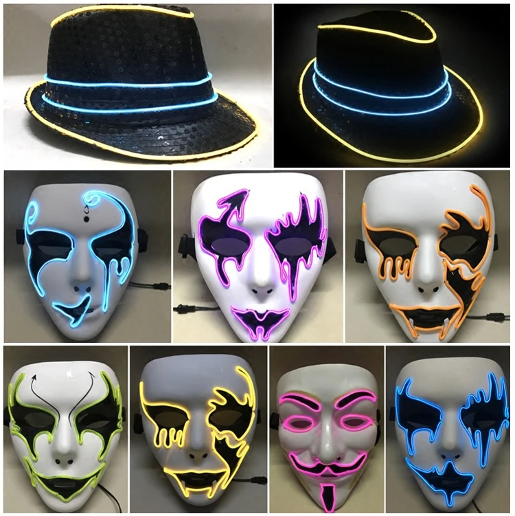 EL wire мигающая модная шляпа для вечеринок светящаяся маска Хэллоуина дня рождения