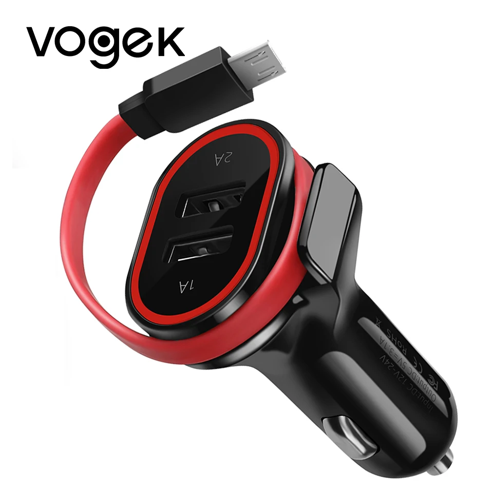 Vogek Dual USB Автомобильное Зарядное устройство с Micro кабель 3.1A быстрой зарядки