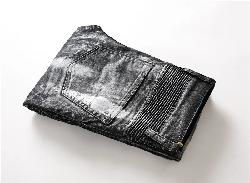 Мужские байкерские джинсы облегающие джинсовые брюки с принтом и покрытием