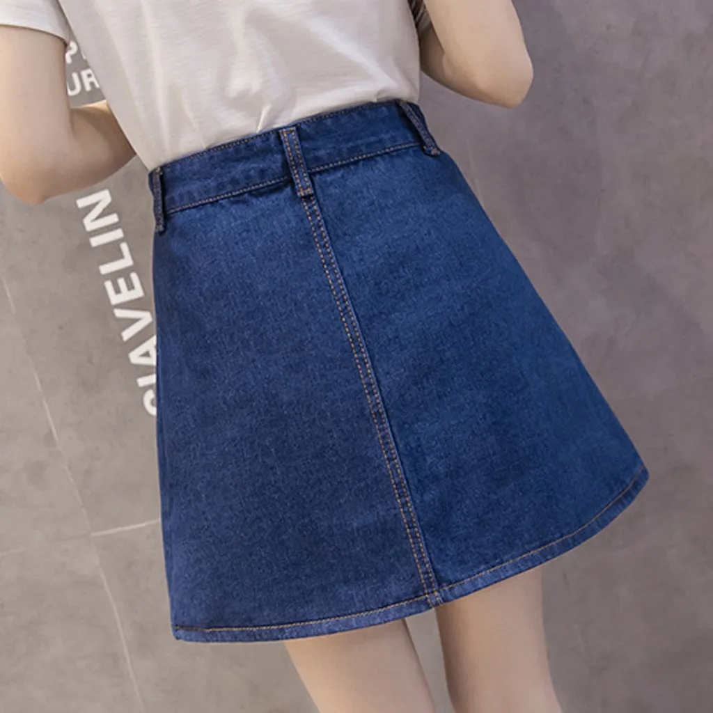Fashion Women Leisure Denim A-Shaped Skirt Loose Button Pocket Short Skirt
