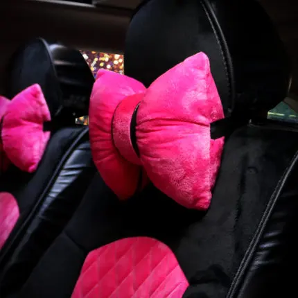 2pcs rose red Headre Зимние короткие плюшевые ботинки бант Автомобильный подголовник подушка мультфильм Авто сиденья шеи чехол для подушки поддерживает мехом мягкое сиденье подушки для поясничного отдела - Цвет: 2pcs rose red Headre