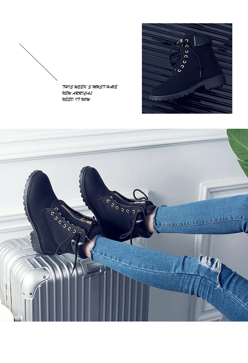 SFQSHUP/Новинка года; Зимние Модные женские ботильоны на шнуровке; botas femininas; Черные Ботинки martin в охотничьем стиле; женская обувь; размеры