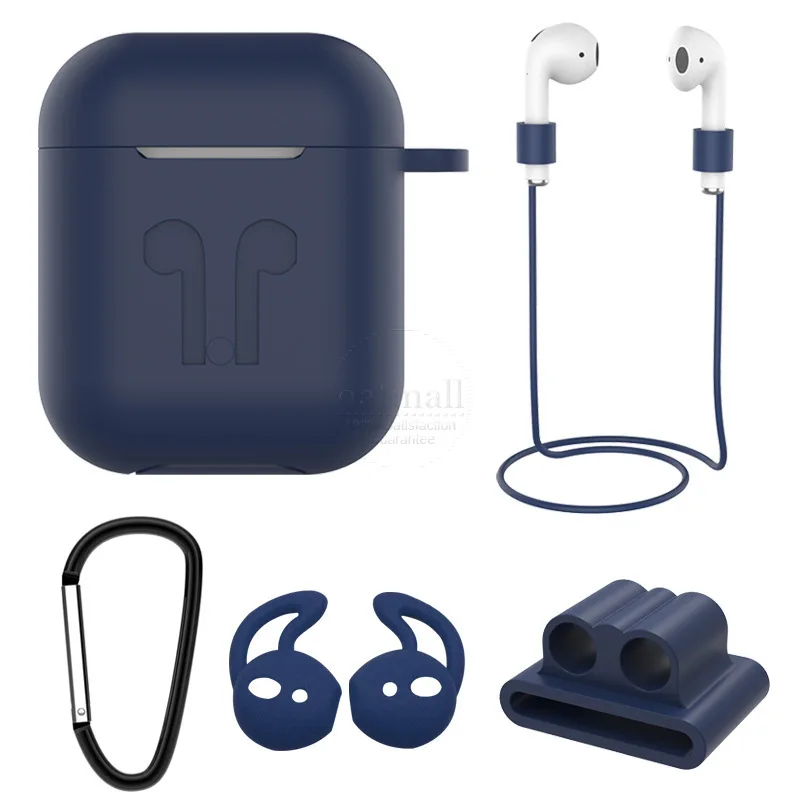 Deep Blue Силиконовый чехол для Apple AirPods Air Pods 1 2 i200 i100 TWS чехол для зарядки с защитой от потери ремешок для часов держатель для наушников - Цвет: Deep Blue