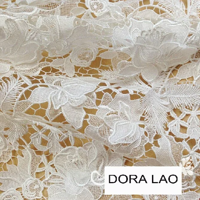

120cm wide white embroidery water soluble three-dimensional flower lace fabric
