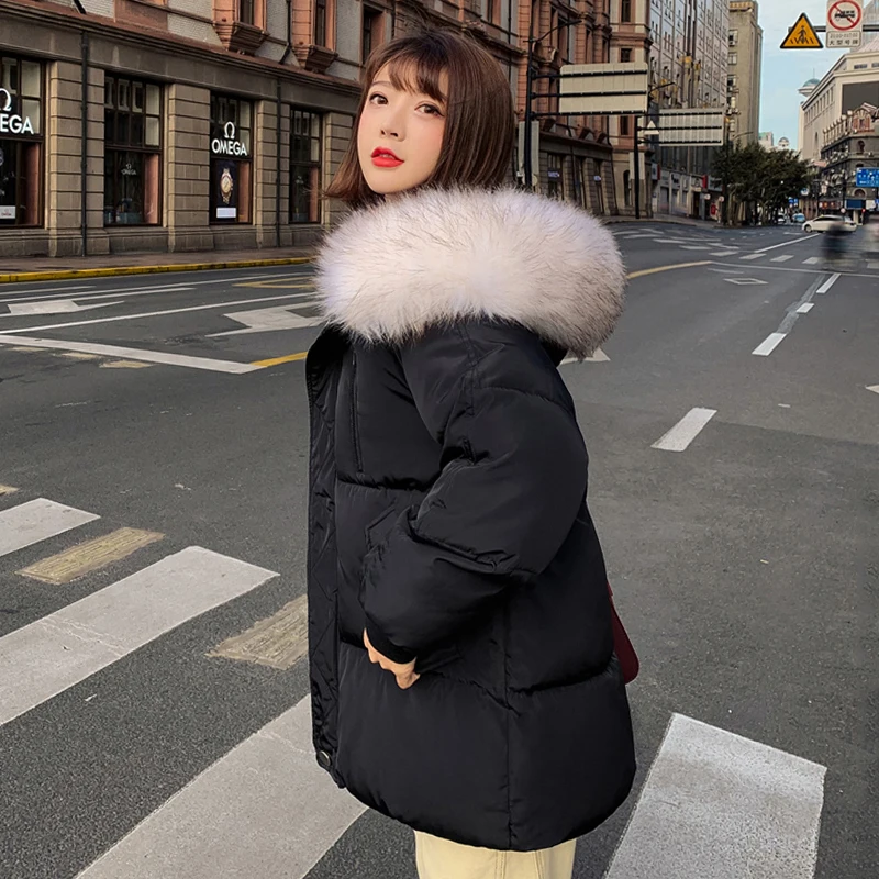 2019 Hot Sale Winter Jacket Women Solid Color Black Beige Female Coat Hooded With Fur Ladies Loose Short parka | Женская одежда