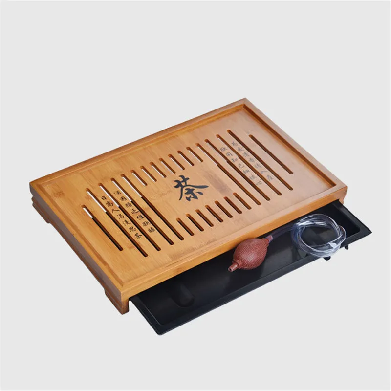 

XMT-HOME Kung Fu tea tray with drawer drain serving tray bamboo for tea pot ceremony