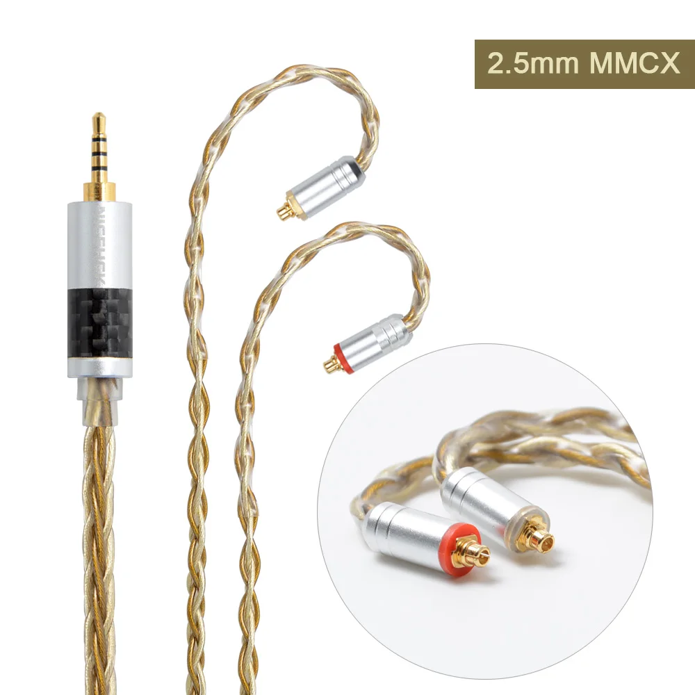 2.5mm plug with MMCX NICEHCK Высокое качество 8 ядро один Кристалл Медь посеребренный кабель 3,5/2,5/4,4 мм MMCX/2Pin для KZAS10 CCAC16 NICEHCK NX7/F3 - Цвет: 2.5mm plug with MMCX