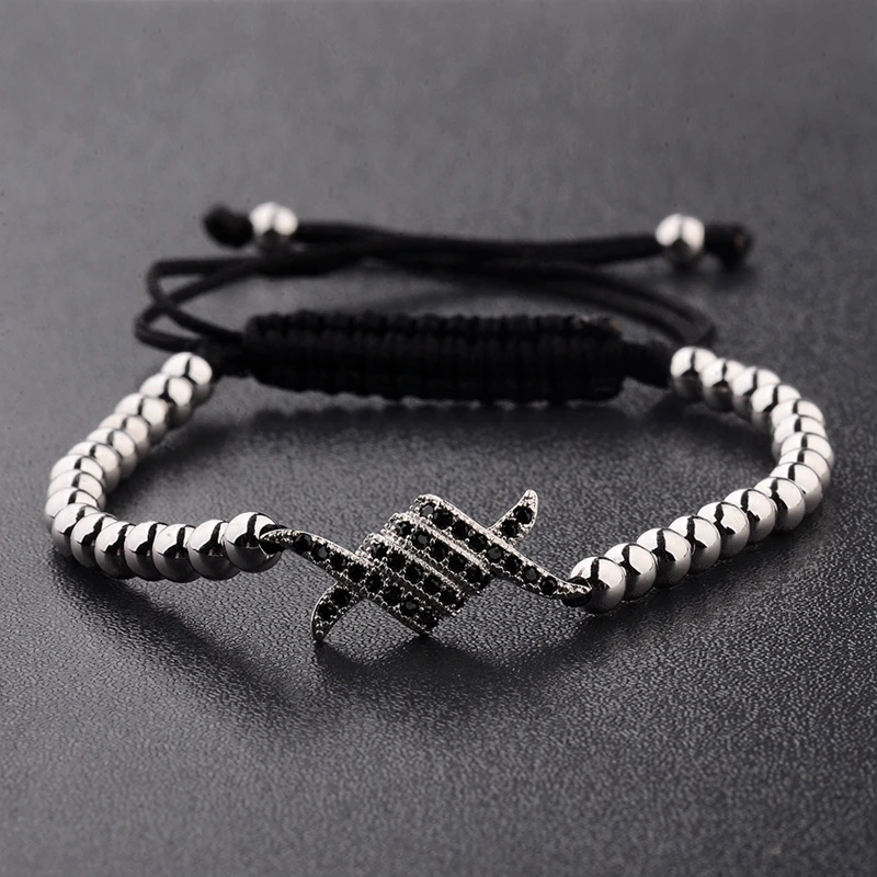 Amader Macrame подвески в форме руки для мужчин циркониевый браслет 4 мм круглые бусины