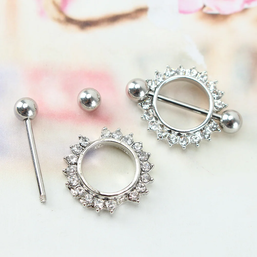 2 Шт. Серебряный Тон 316L Хирургическая Сталь Кристалл Rhinestone Цветочный Цветок Круг
