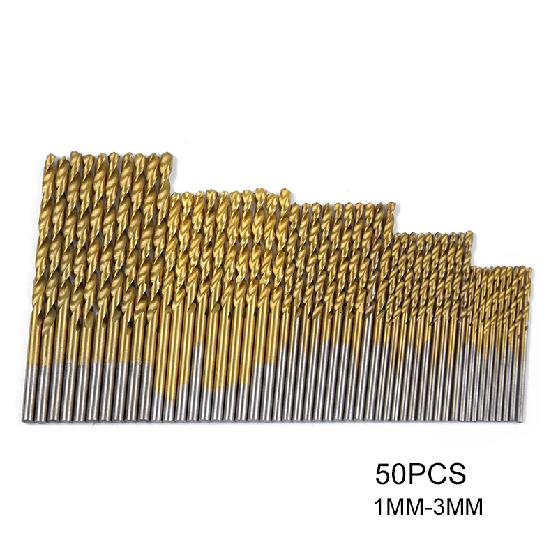 50PCs 1/1.5/2.0/2.5/3mmTitanium Coated HSS Drill Bit Tungsten Carbide Twist Power for Woodworking Tool Set | Инструменты