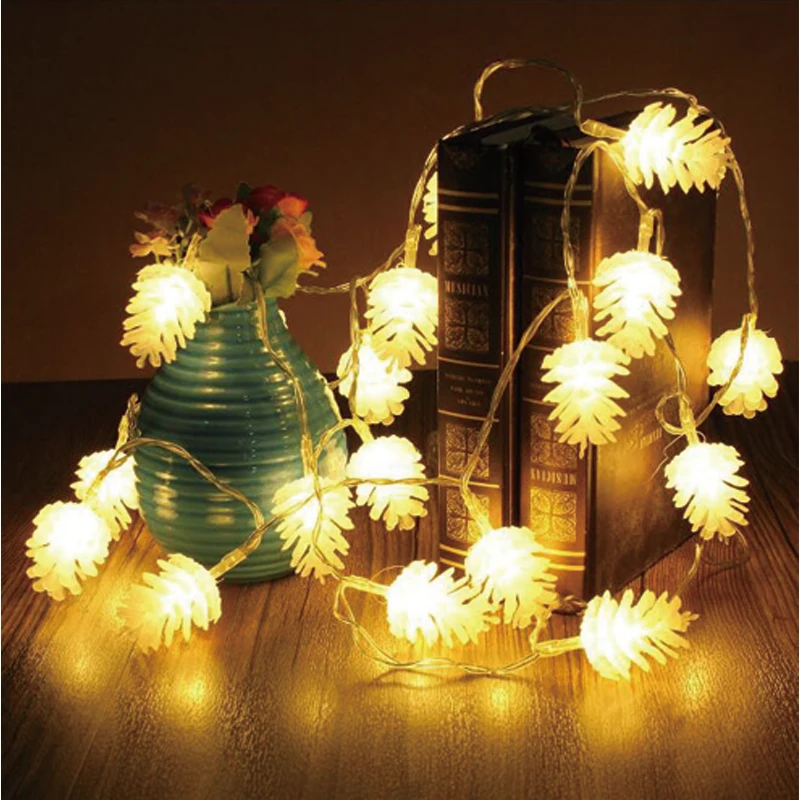 Рождественский Декор светодиодные гирлянды цветные сосновые конусы