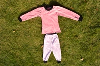 wholesale girls pink long sleeve black round neck cotton pajamas children pink stripe long pant pajamas