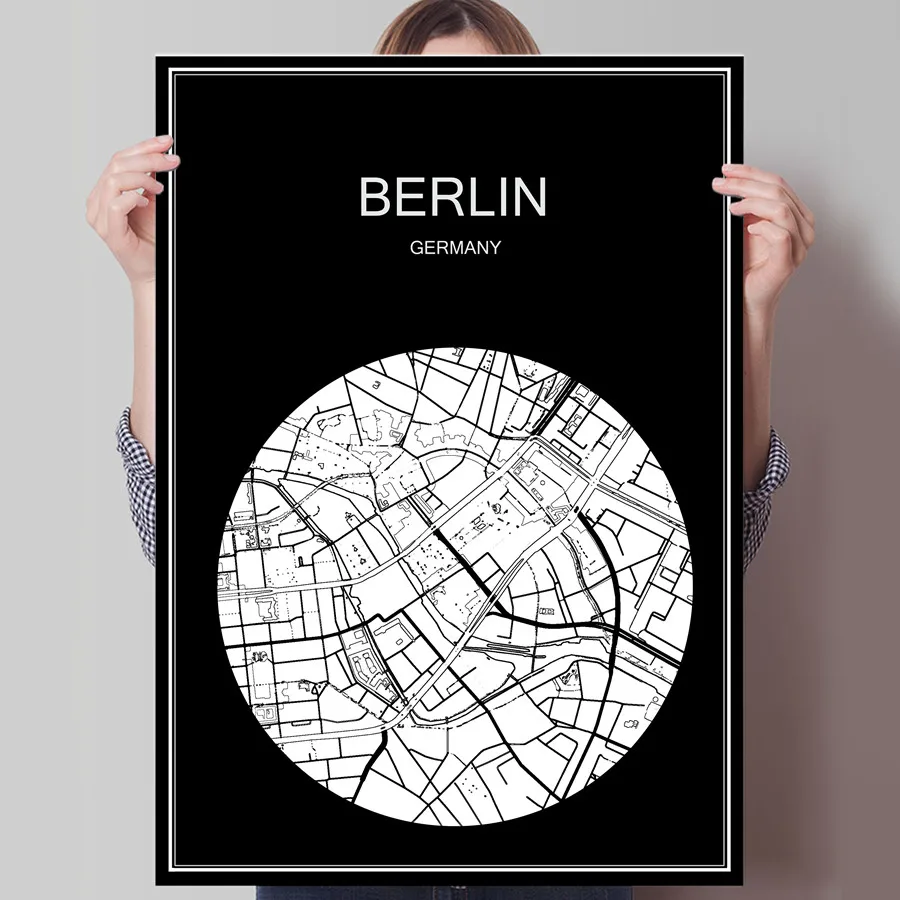 Карта городов мира Берлин Германия печать постер на бумаге или холсте наклейка