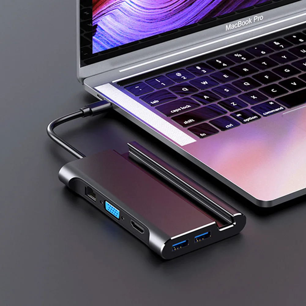 USB-C концентратор USB 3,0 HDMI VGA RJ45 Ethernet адаптер с держателем для телефона стенд Thunderbolt 3 PD для MacBook Pro huawei USB C концентратор