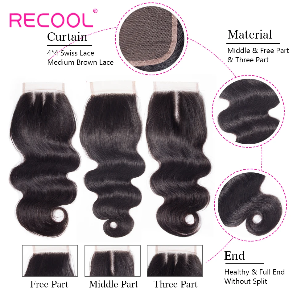 Пучки Recool Body Wave с застежкой бразильские волосы 3 пупряди человеческие со