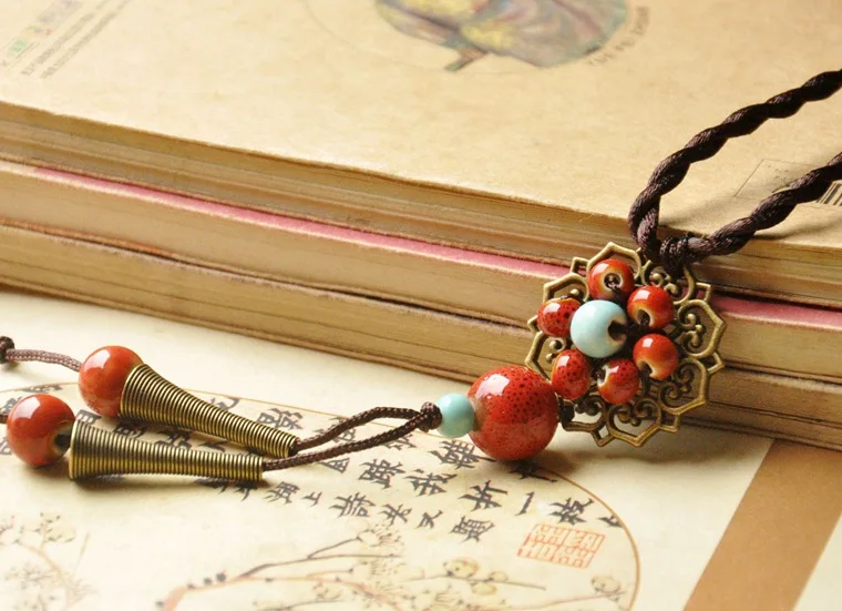 Женское ожерелье с подвеской из сплава и керамики модный свитер веревкой фарфора