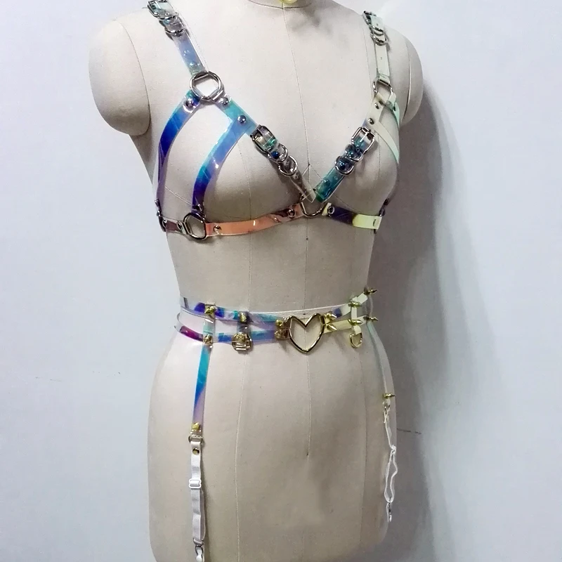 Пояс подвязка ручной работы из ПВХ с 4 лямками в готическом стиле|harness belt|choker braspike