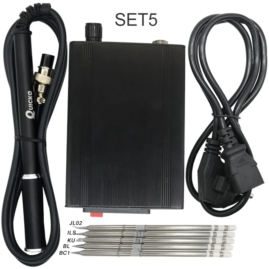SET5 STM32 T12 паяльная цифровая станция электронный паяльник OLED 1,3 дюймов с черной металлической ручкой и наконечниками паяльника T12 - Цвет: SET5