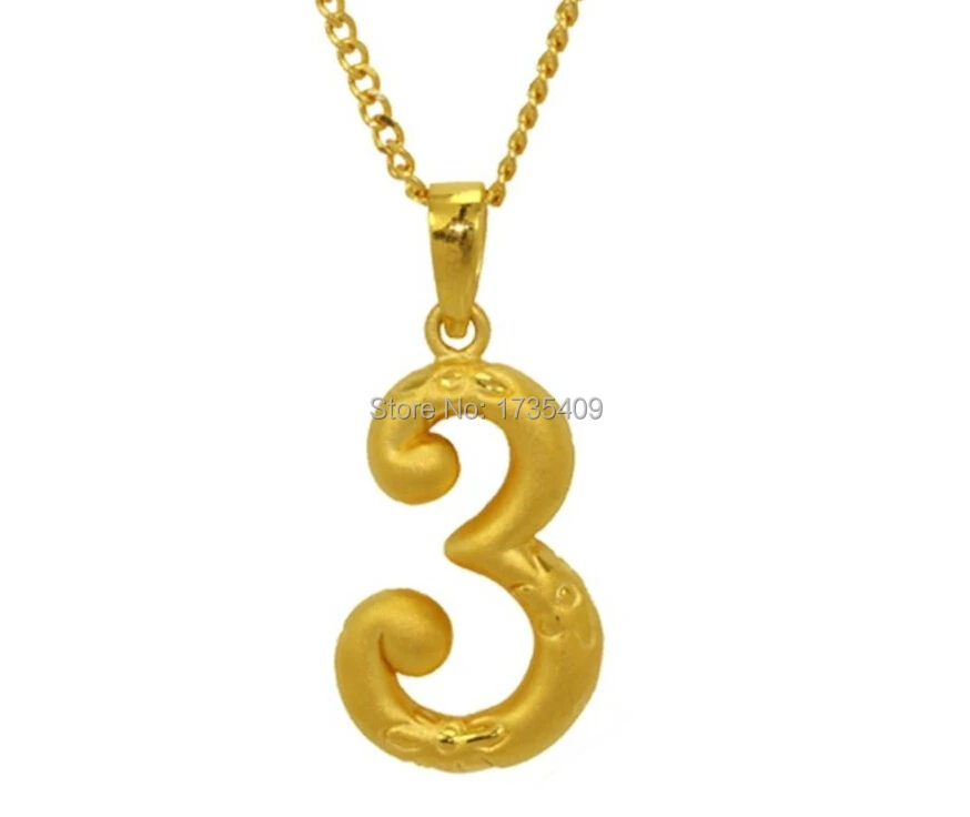 

Authentic 24K Yellow Gold Pendant / 3D Craft Lucky Number 3 Pendant / 1.69g