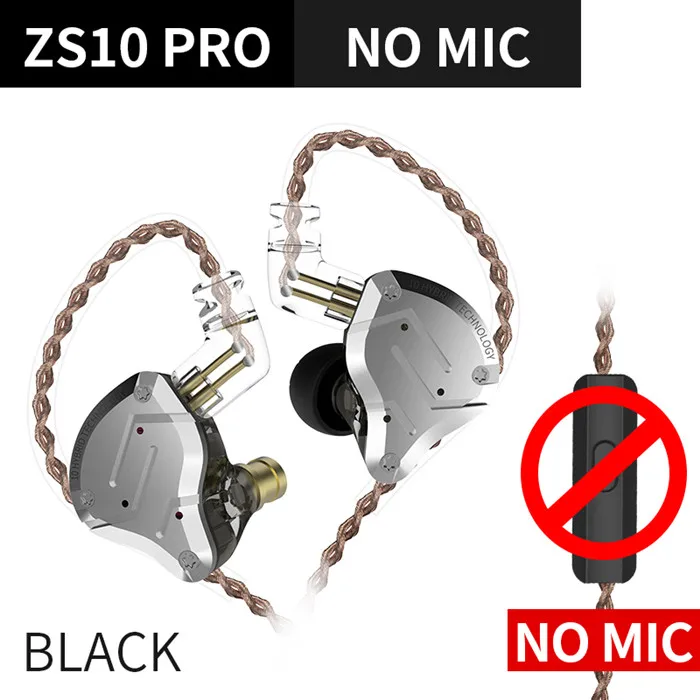 ZS10 Pro Black NoMic KZ ZS10 Pro металлические наушники-вкладыши 10 штук гибридные наушники 4BA+ 1DD HIFI Bass наушники спортивные наушники с шумоподавлением гарнитура монитор - Цвет: ZS10 Pro Black NoMic