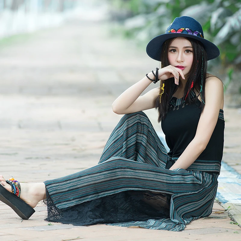 Новый размера плюс летние модные женские туфли в полоску с широкими штанинами