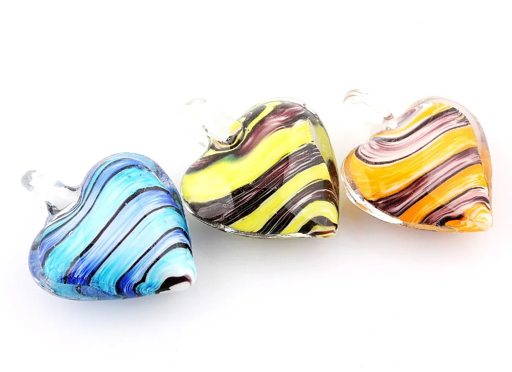 Wholesale 6pcs handmade Murano Lampwork Glass Mix Color Stripe Heart Pendant Fit Necklace Hot Jewelry gift p0046 | Украшения и