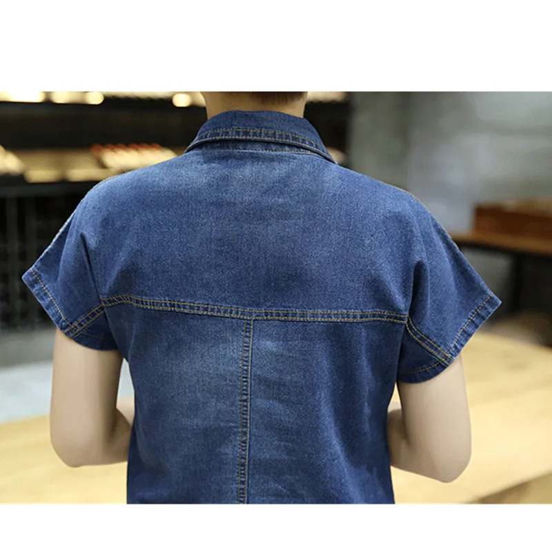 Женское джинсовое платье с короткими рукавами летнее свободное v-образным