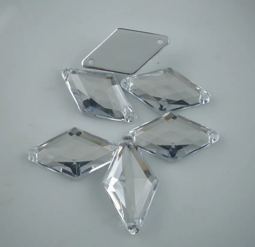 Diy Both ends hole steeple faceted rhombus Acrylic resin Crystal silver flat back Rhinestone clothing applique sew 50pcs L W | Дом и сад