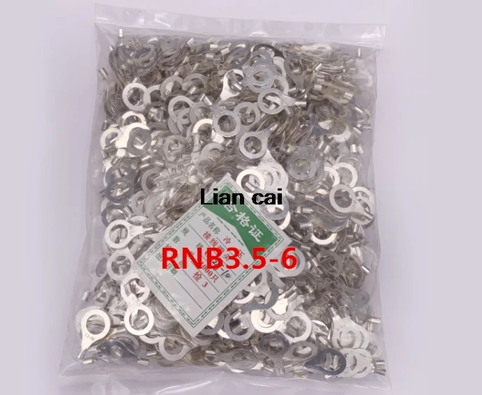 1000PCS RNB3.5-6 Non-insulated ring terminal electrical wire crimp naked connector AWG 14-12