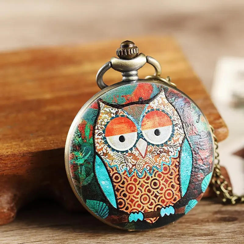 owl 8 Винтажные бронзовые милые карманные часы с совой брелок цепочка ожерелье кулон флип чехол часы для мужчин женщин животные карманные часы - Цвет: owl 8