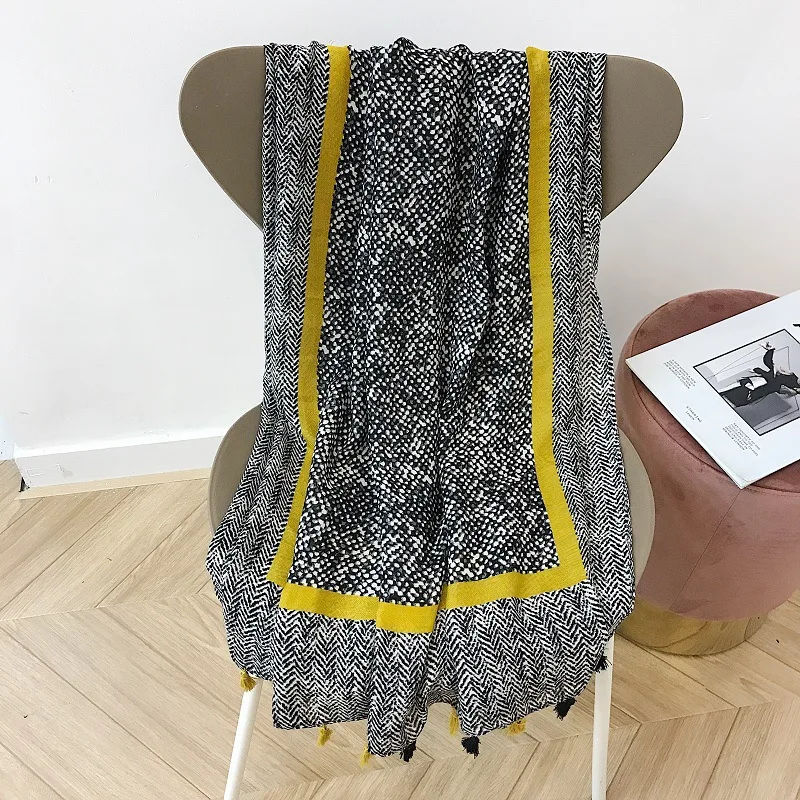 NEW vintage Ink painting hijab scarf tassel geometric fashion muslim hijabs soft women scarves and shawls islamic scarfs muffler |