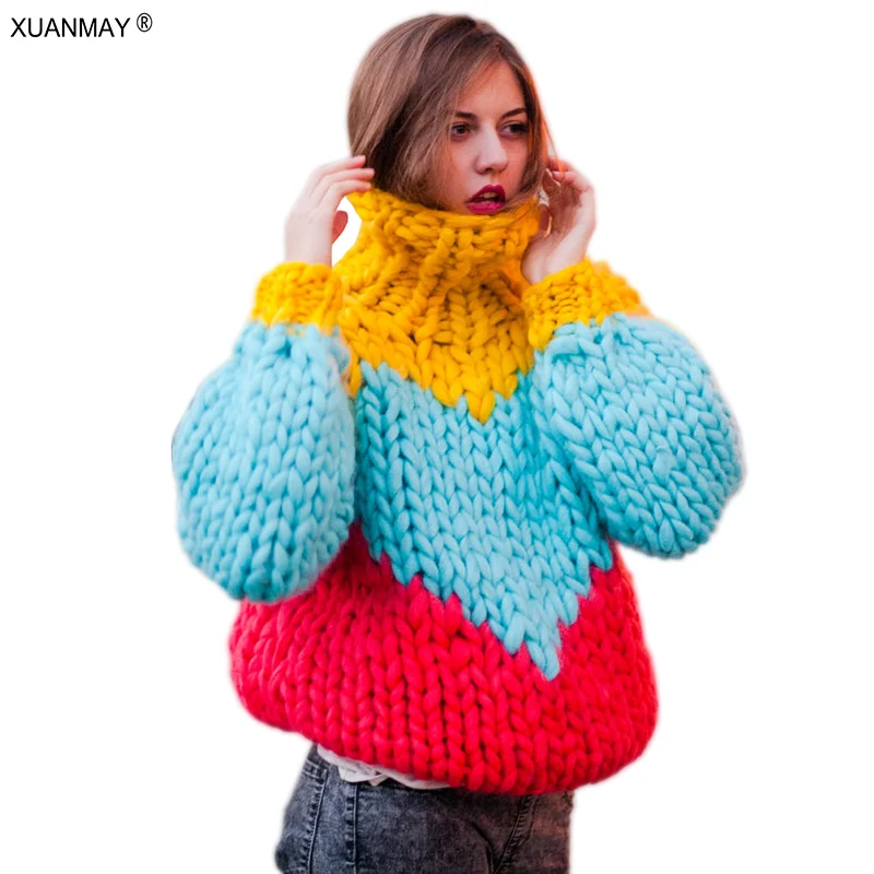 Женский костюм ручной работы Ms плотный свитер с переплетением пуловер пальто