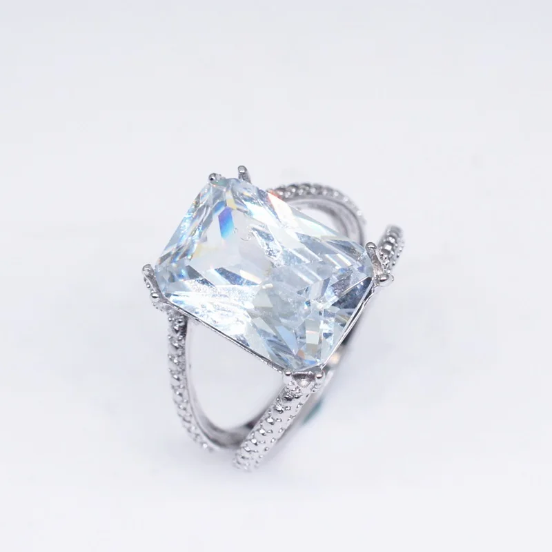 OMHXZJ Wholesale European Fashion Woman Man Party Wedding Gift Rectangle White AAA Zircon 18KT Gold Ring RR714 | Украшения и