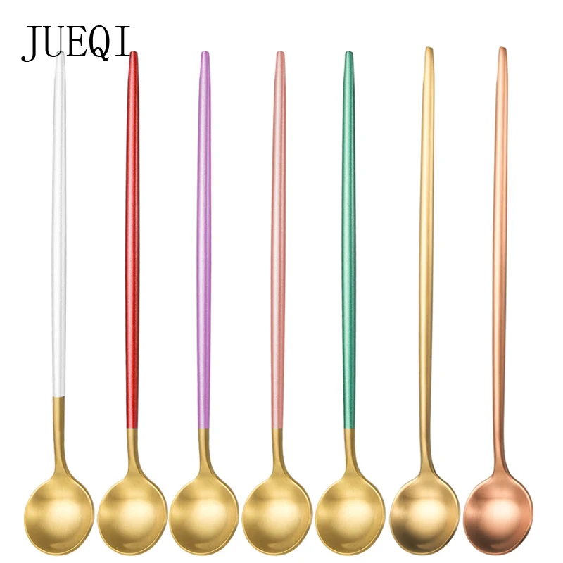 Stainless Steel Coffee & Tea Spoon With Long Handle Kitchen Colourful Scoops Mixing spoons Ice Cream Dessert | Дом и сад