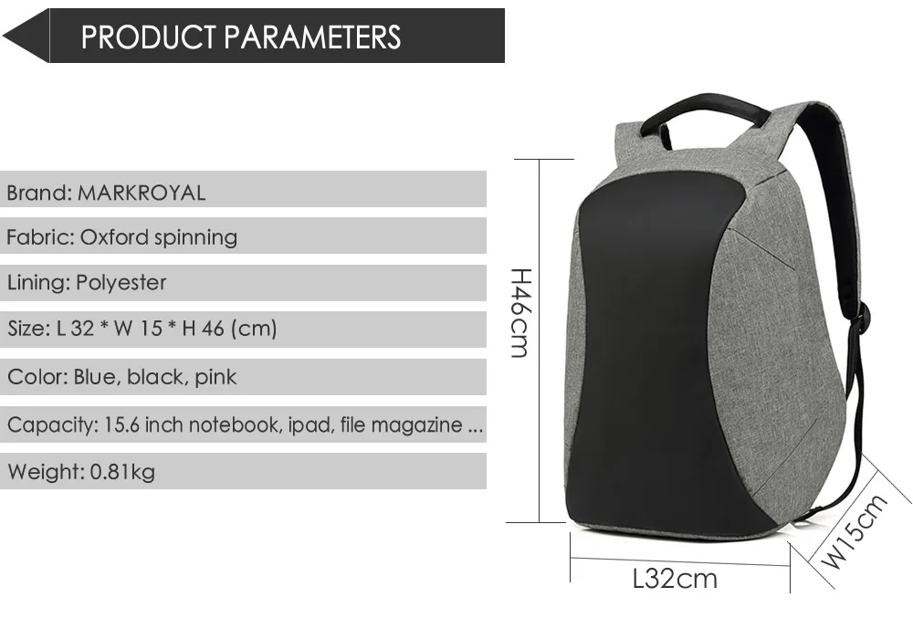 MARKROYAL водонепроницаемый мужской женский рюкзак Mochila с usb зарядкой, рюкзак для путешествий с защитой от кражи, 15,6 дюймов, модная деловая школьная сумка для ноутбука