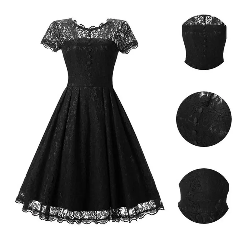 Joansam женское Ретро цветочное черное кружевное ТРАПЕЦИЕВИДНОЕ винтажное платье с