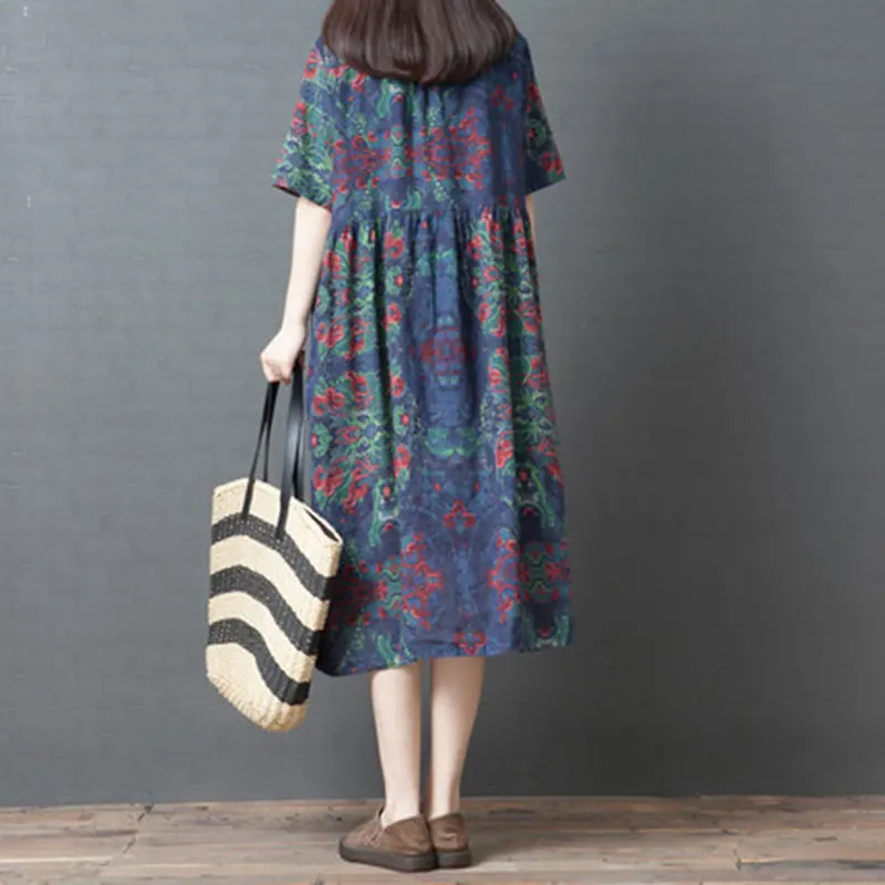 Женское платье большого размера F & je длинное Хлопковое с коротким рукавом и