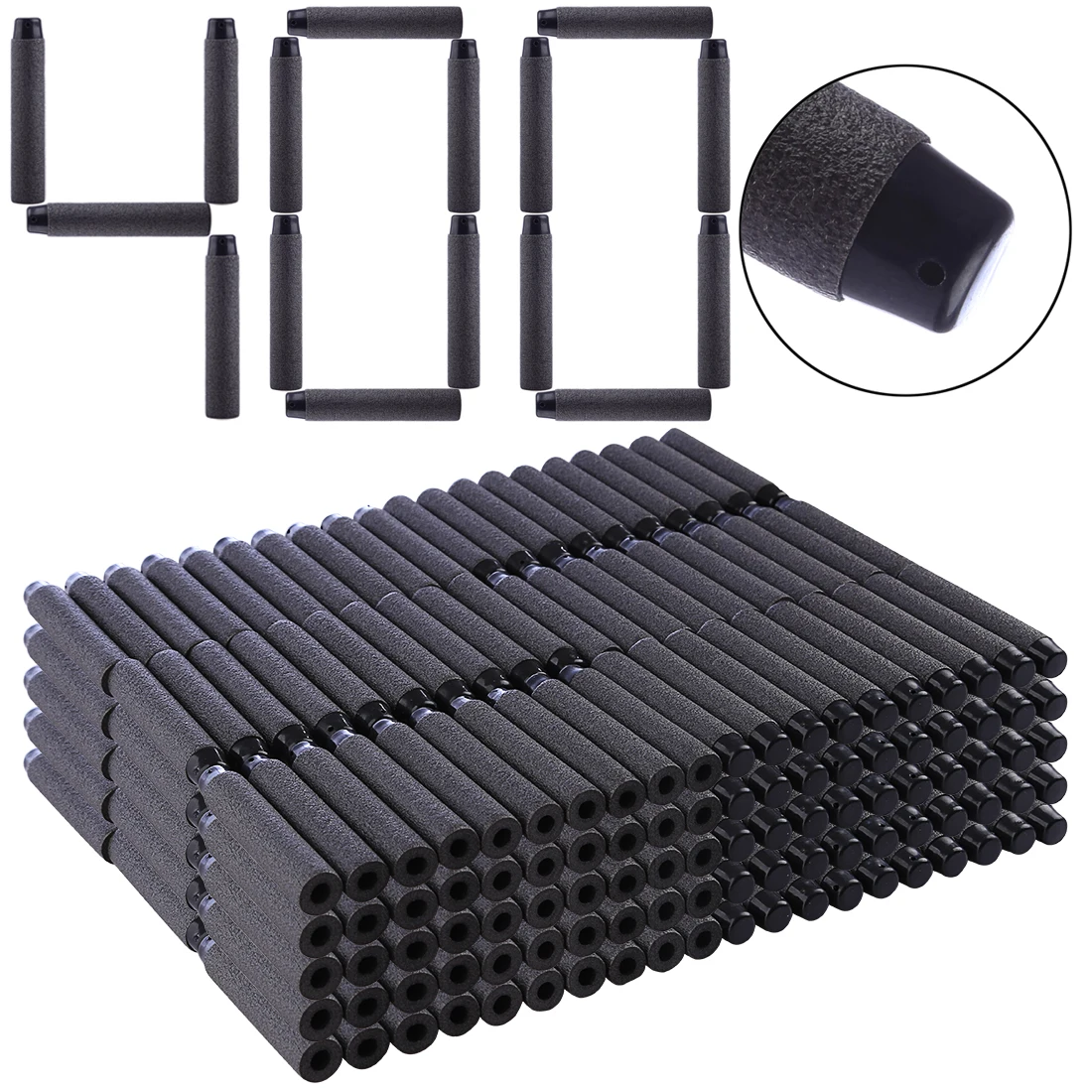 400pcs NFSTRIKE 1000 шт. мягкие пули, мягкие дротики для игрушечного пистолета Nerf, мягкие пули, бластер, мягкая пустотелая головка, пена, пуля 7,2*1,3 см, черный - Цвет: 400pcs